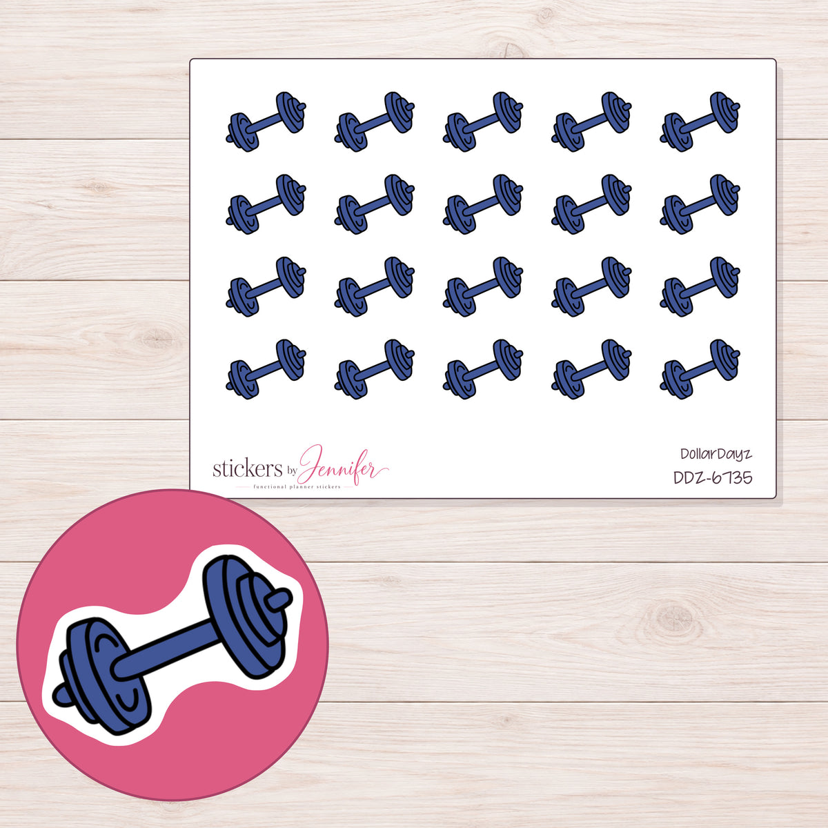 DDZ-6735 planner sticker sheet with enlarged sticker detail