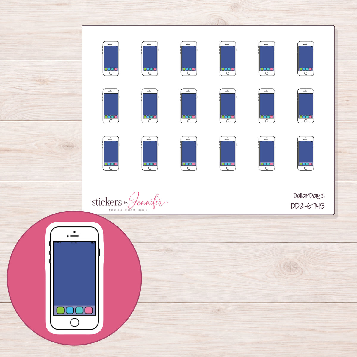DDZ-6745 planner sticker sheet with enlarged sticker detail