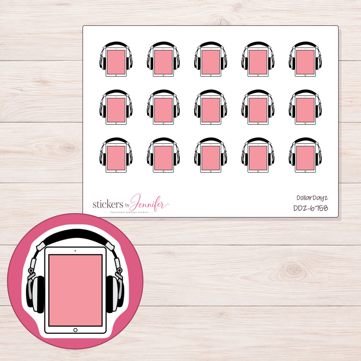 DDZ-6758 planner sticker sheet with enlarged sticker detail