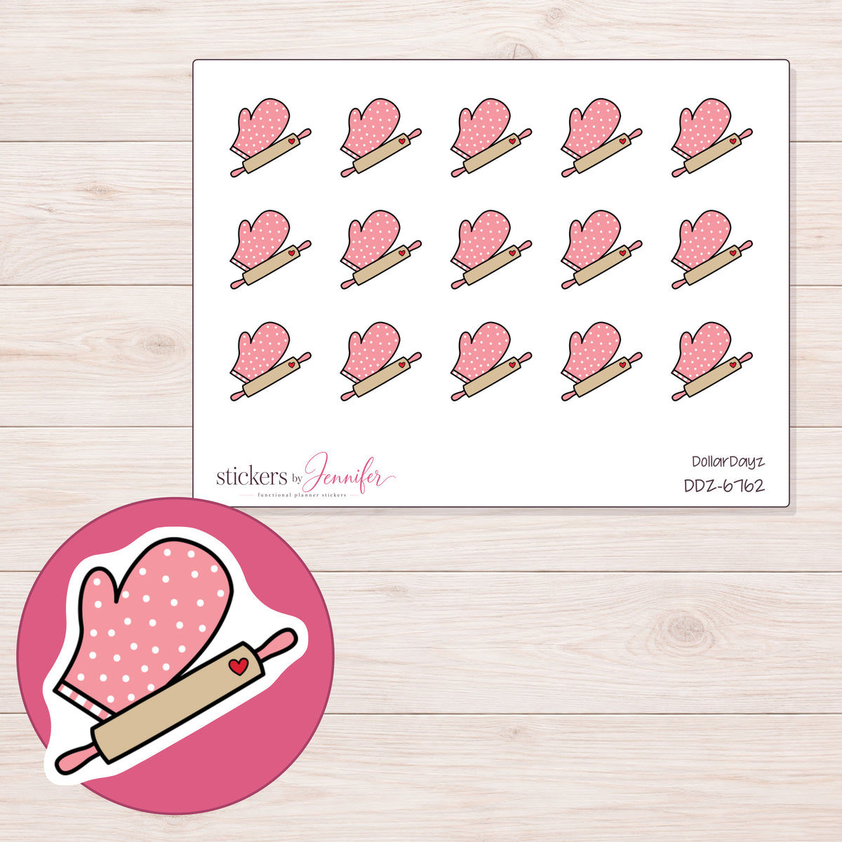 DDZ-6762 planner sticker sheet with enlarged sticker detail