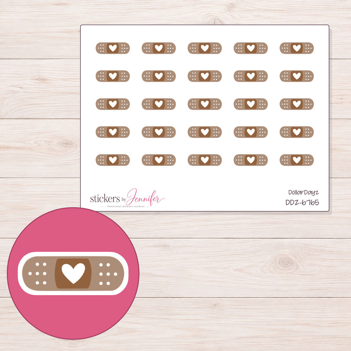 DDZ-6765 planner sticker sheet with enlarged sticker detail