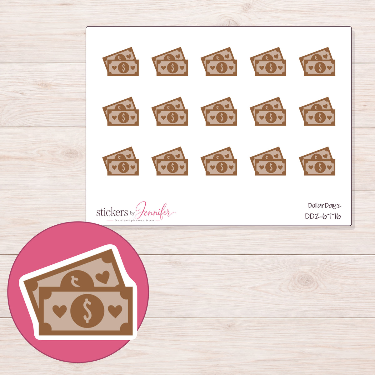DDZ-6776 planner sticker sheet with enlarged sticker detail