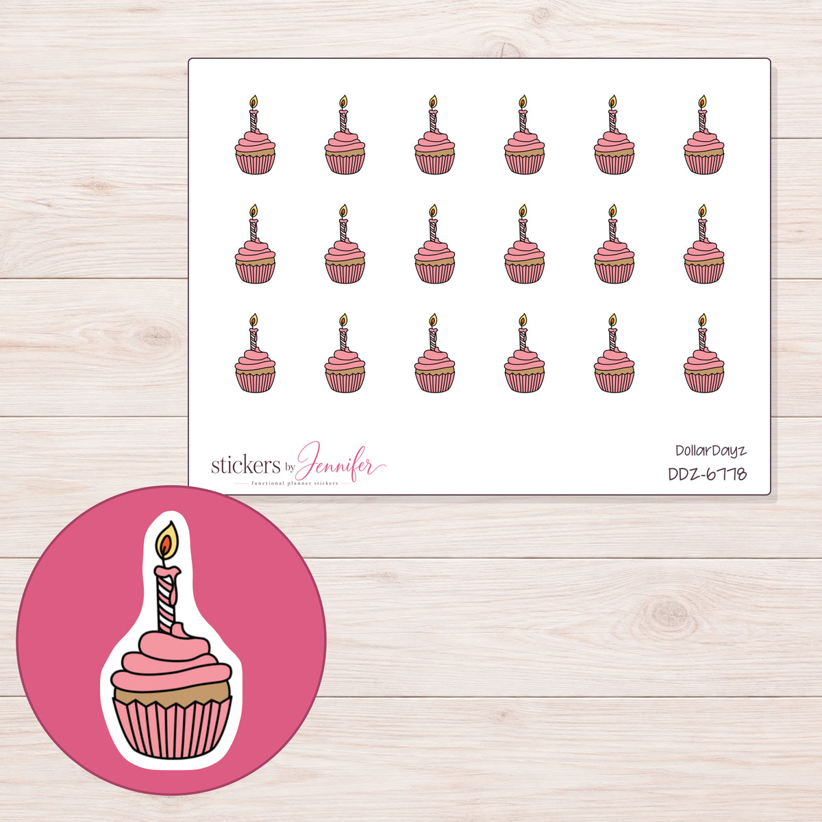 DDZ-6778 planner sticker sheet with enlarged sticker detail