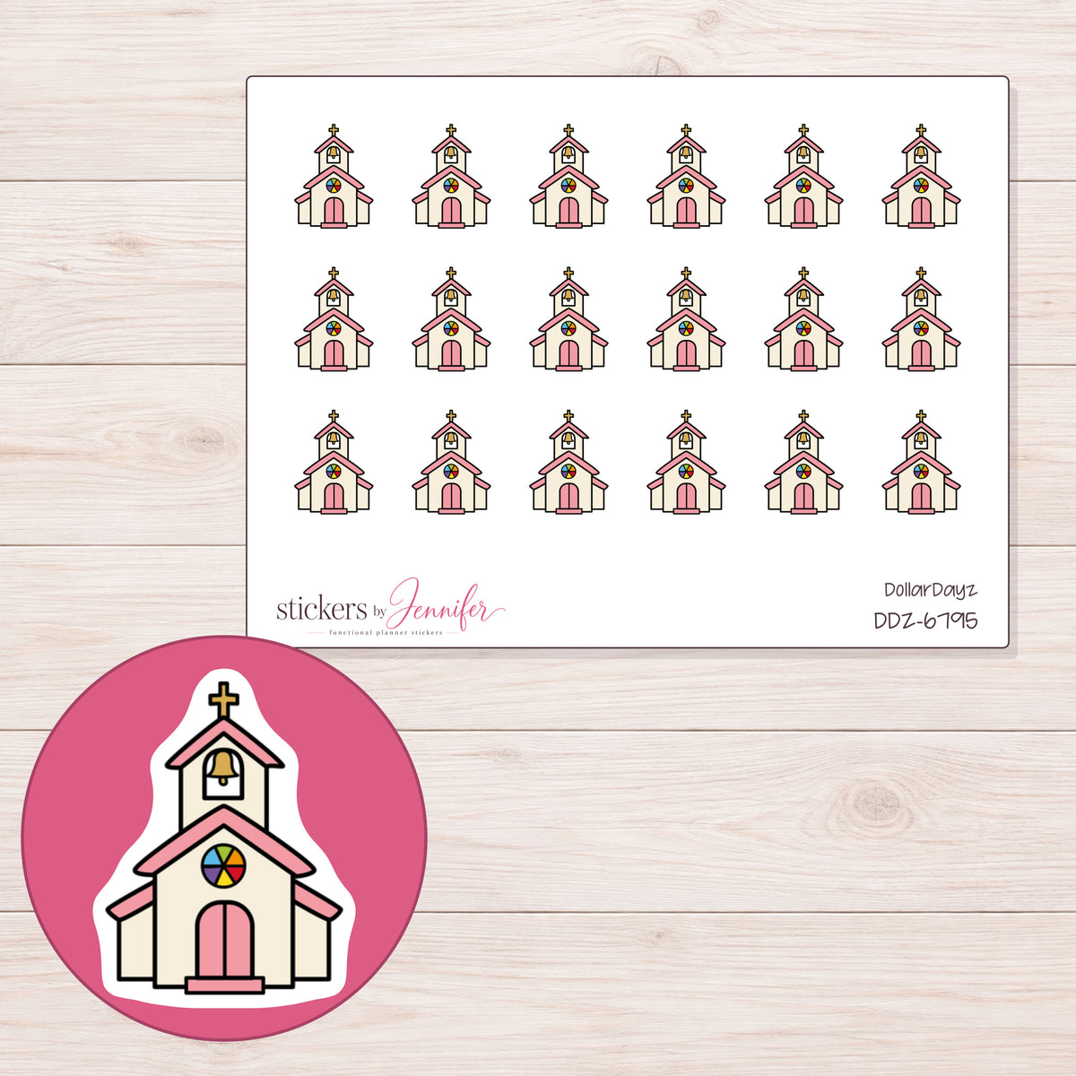 DDZ-6795 planner sticker sheet with enlarged sticker detail