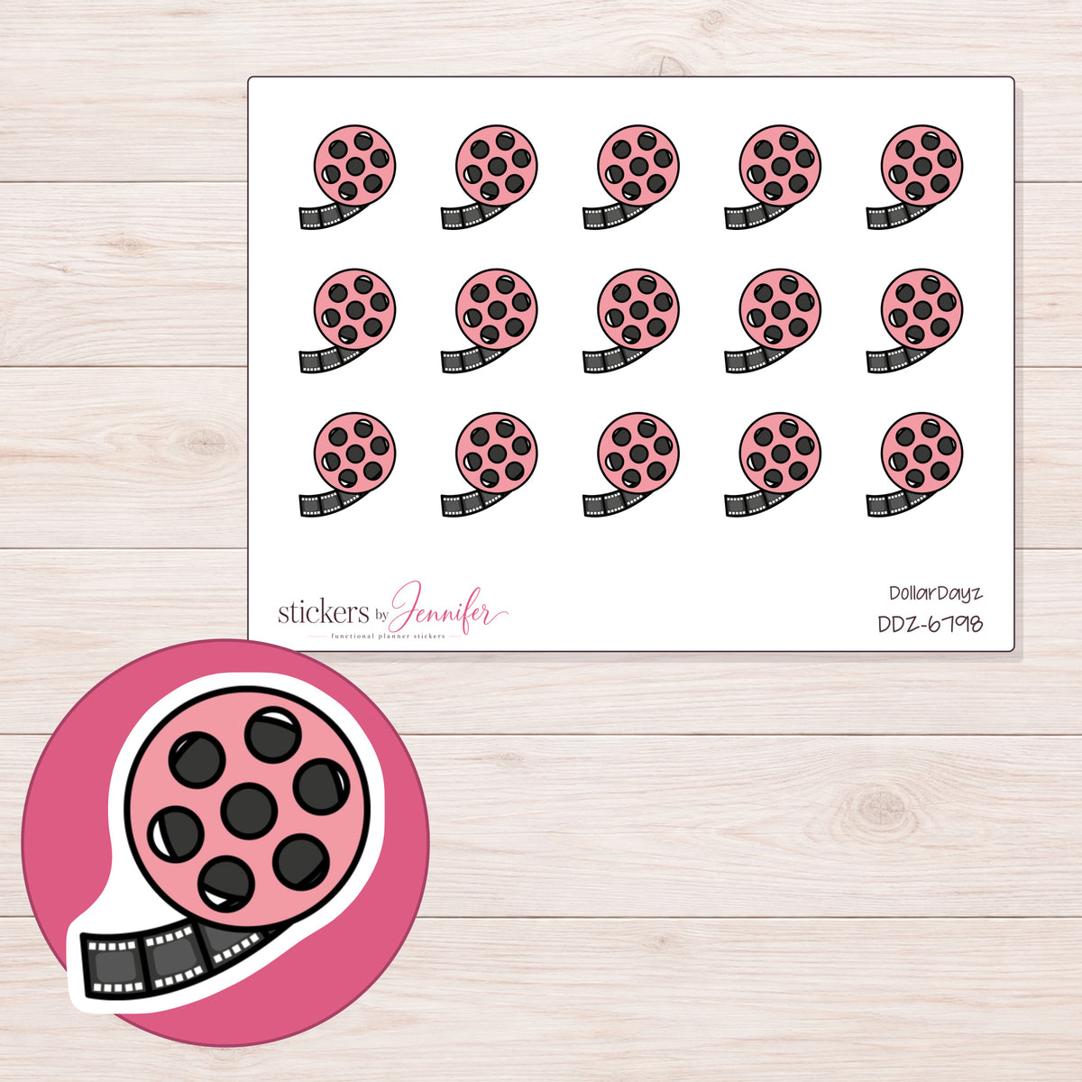 DDZ-6798 planner sticker sheet with enlarged sticker detail