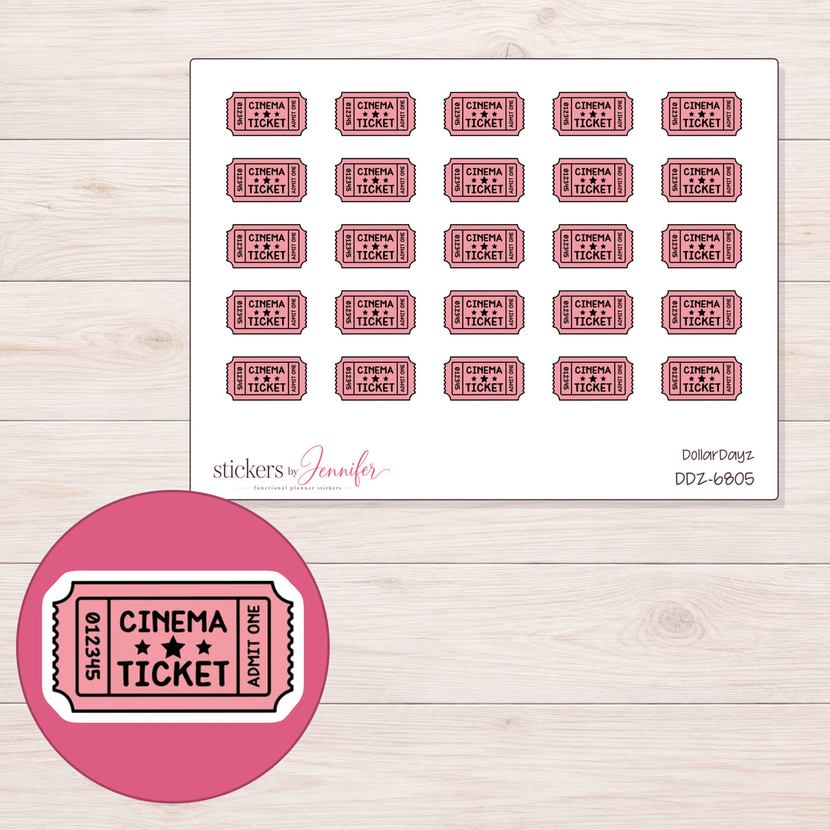 DDZ-6805 planner sticker sheet with enlarged sticker detail