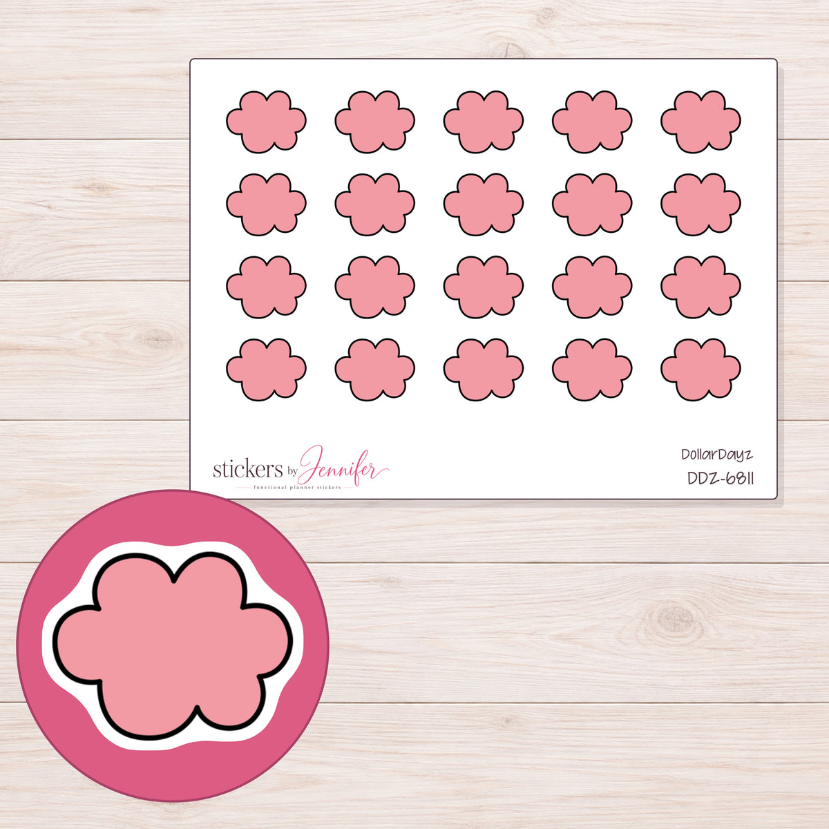 DDZ-6811 planner sticker sheet with enlarged sticker detail