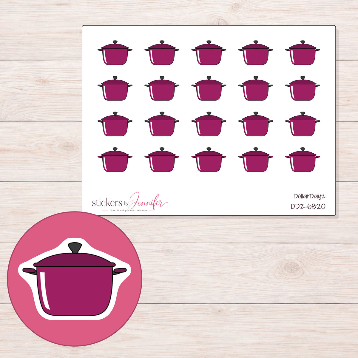 DDZ-6820 planner sticker sheet with enlarged sticker detail