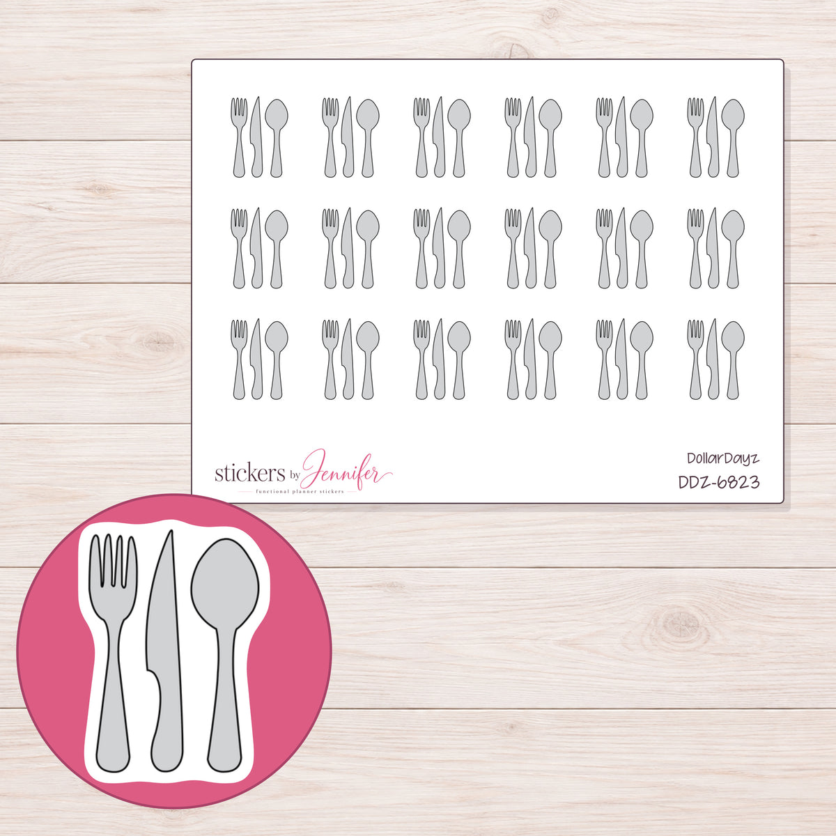 DDZ-6823 planner sticker sheet with enlarged sticker detail