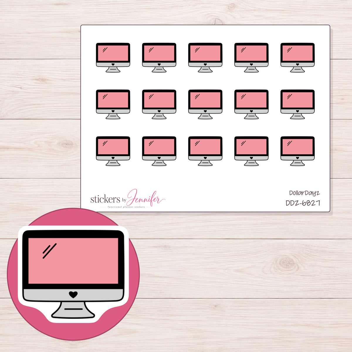 DDZ-6827 planner sticker sheet with enlarged sticker detail