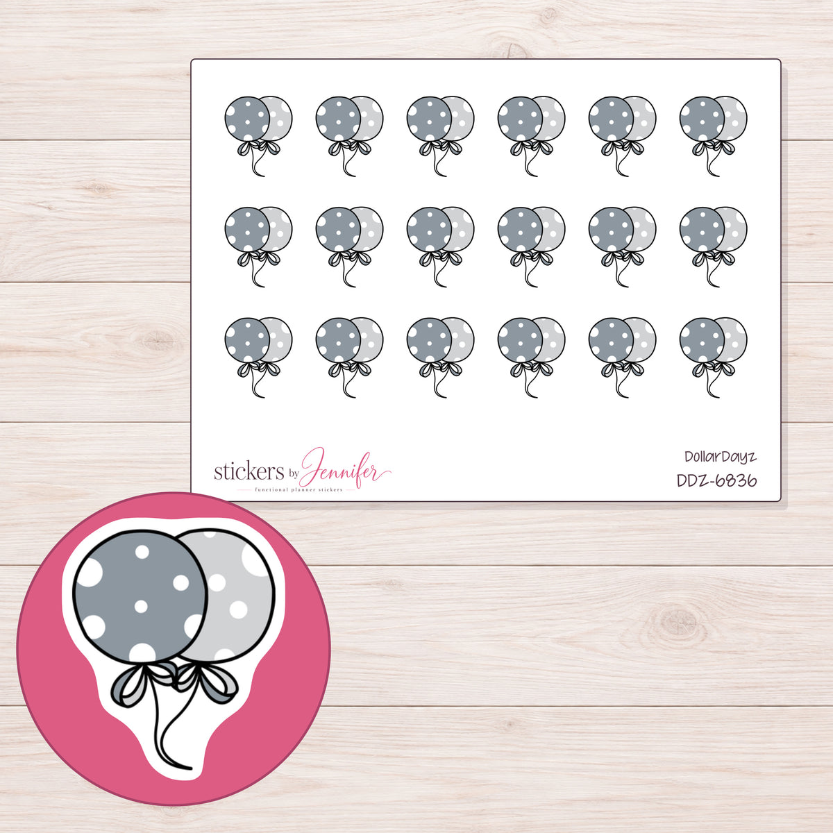 DDZ-6836 planner sticker sheet with enlarged sticker detail