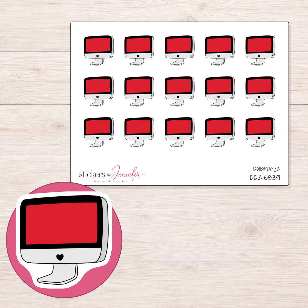 DDZ-6839 planner sticker sheet with enlarged sticker detail