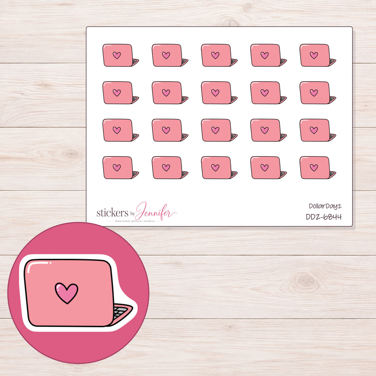 DDZ-6844 planner sticker sheet with enlarged sticker detail
