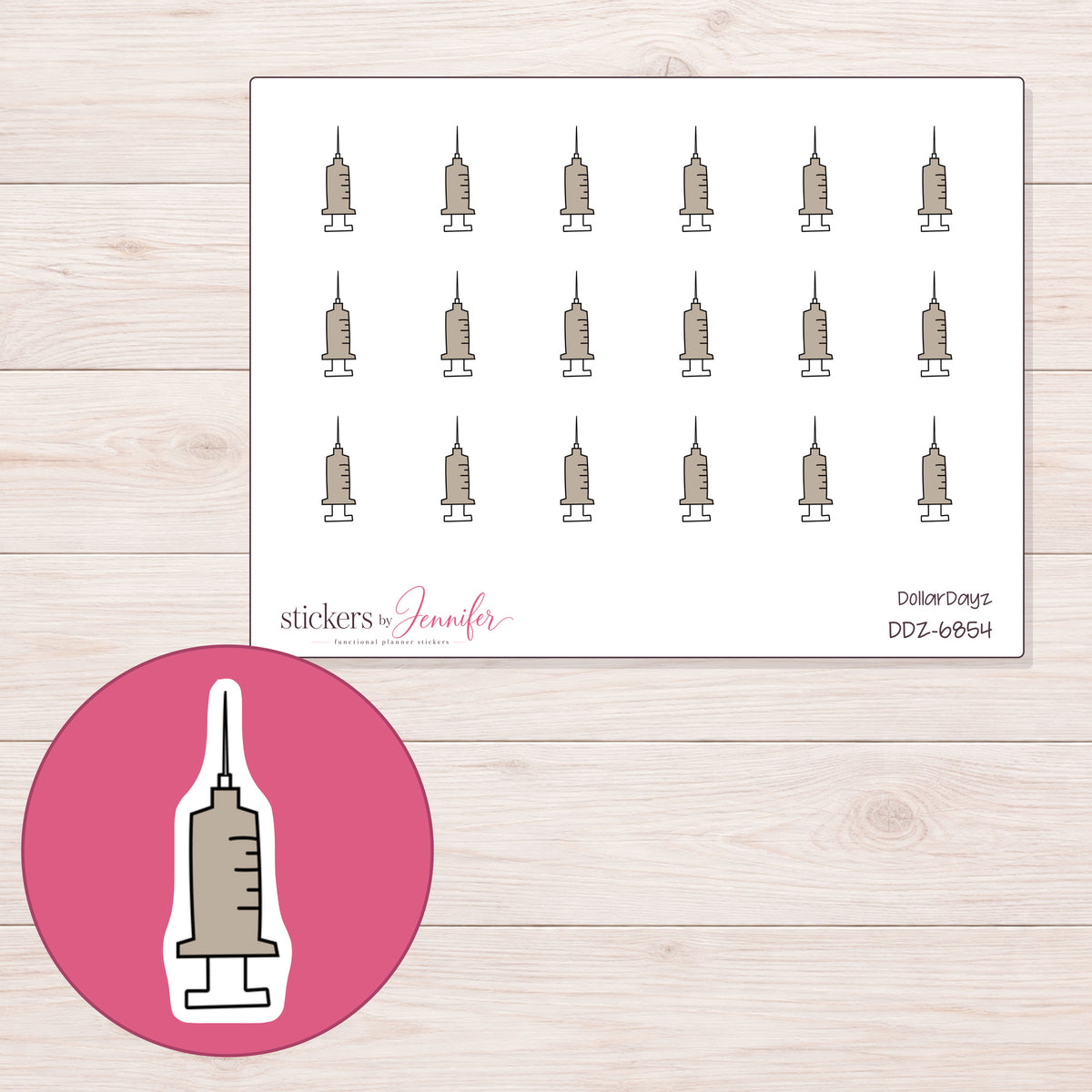 DDZ-6854 planner sticker sheet with enlarged sticker detail