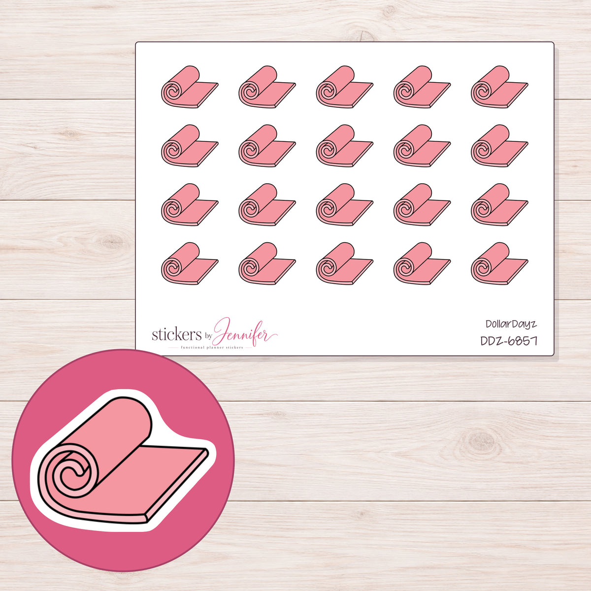 DDZ-6857 planner sticker sheet with enlarged sticker detail