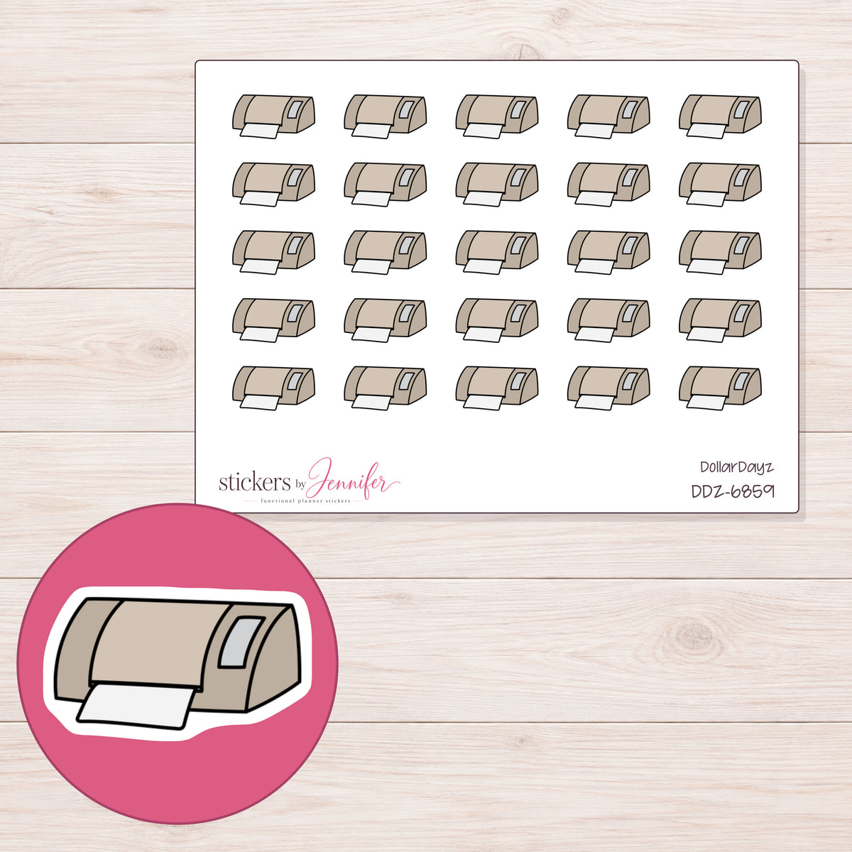 DDZ-6859 planner sticker sheet with enlarged sticker detail