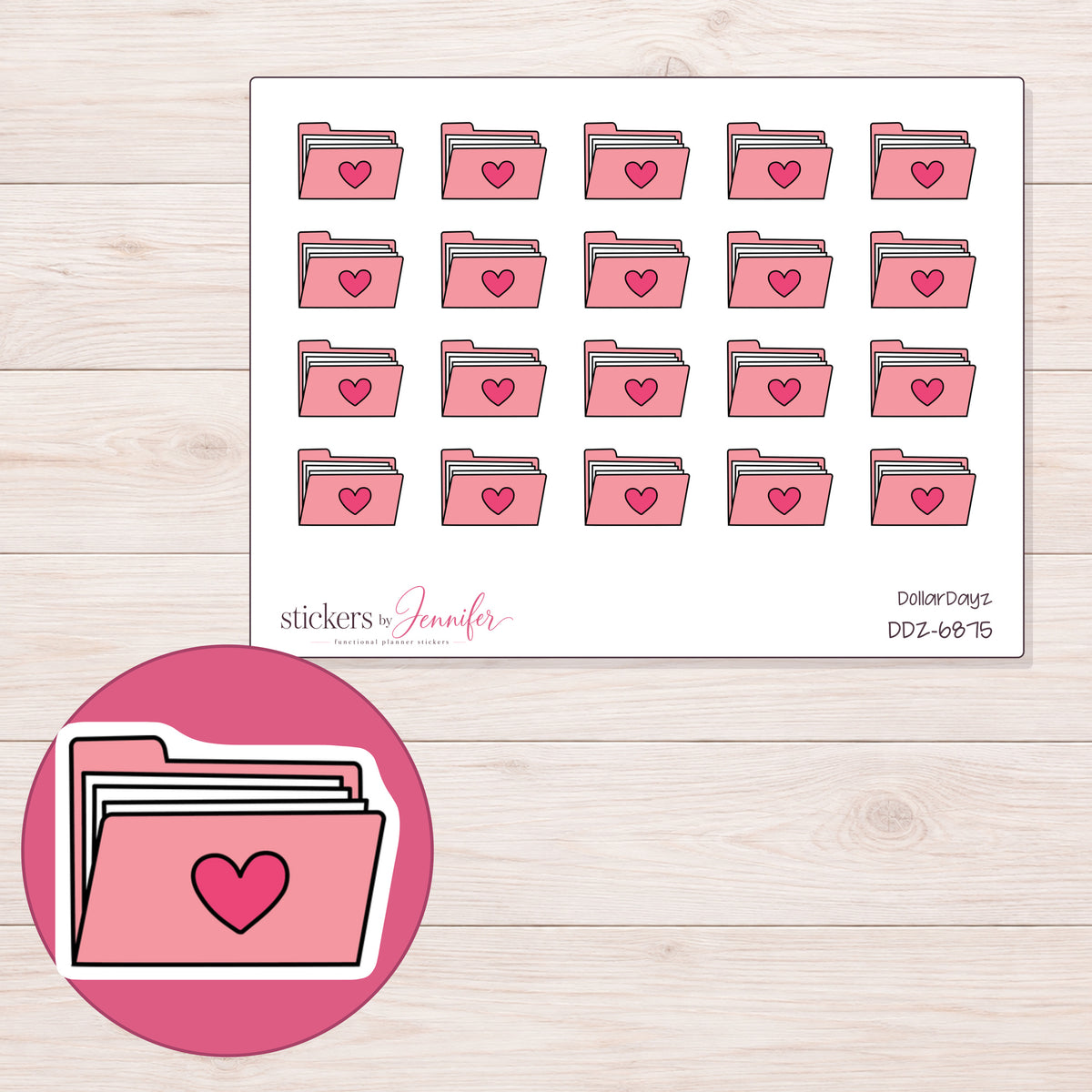 DDZ-6875 planner sticker sheet with enlarged sticker detail
