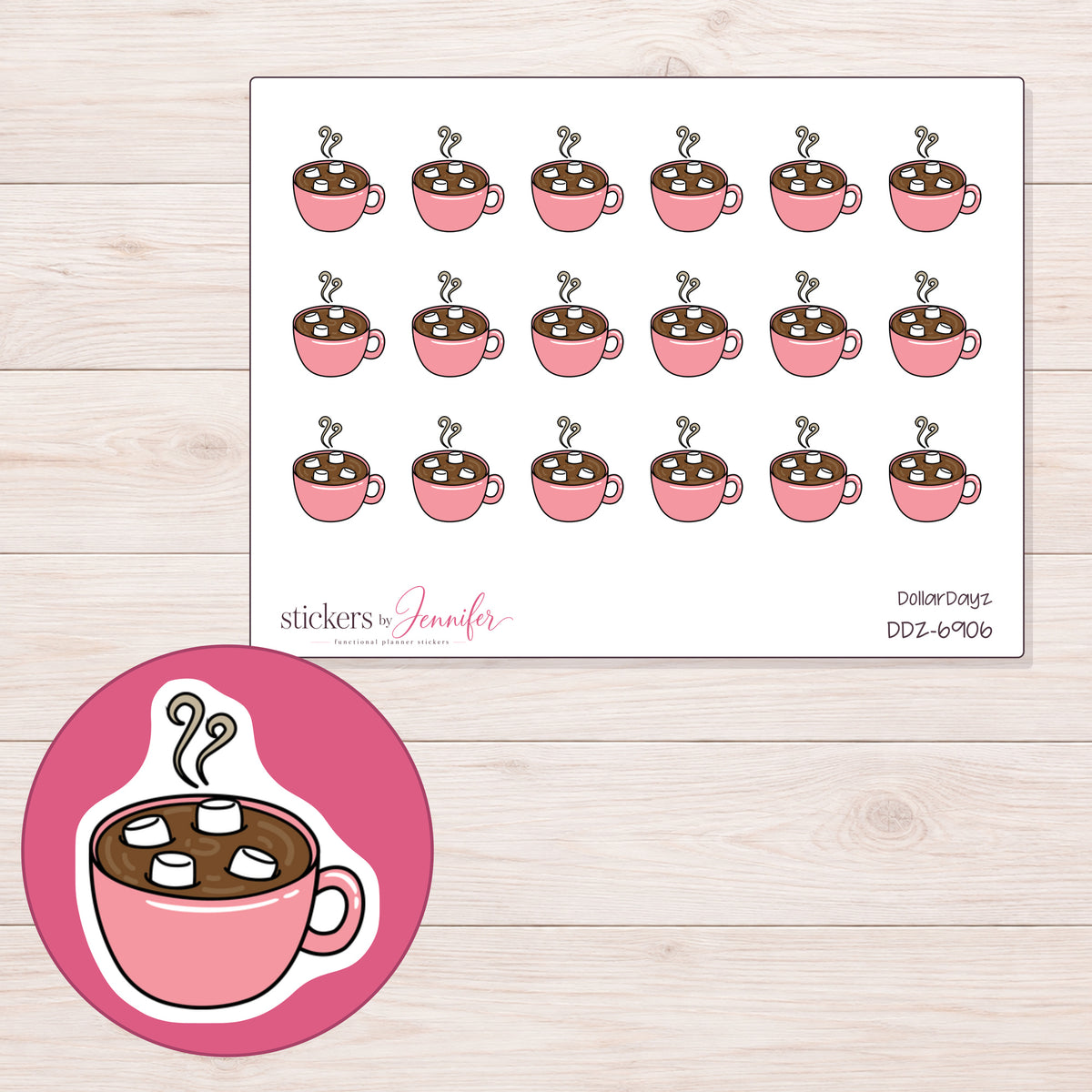 DDZ-6906 planner sticker sheet with enlarged sticker detail
