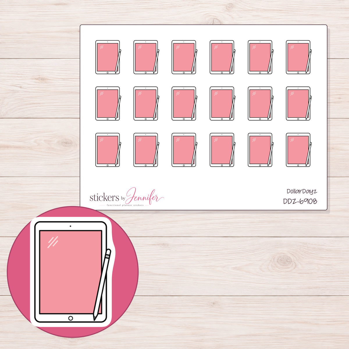 DDZ-6908 planner sticker sheet with enlarged sticker detail