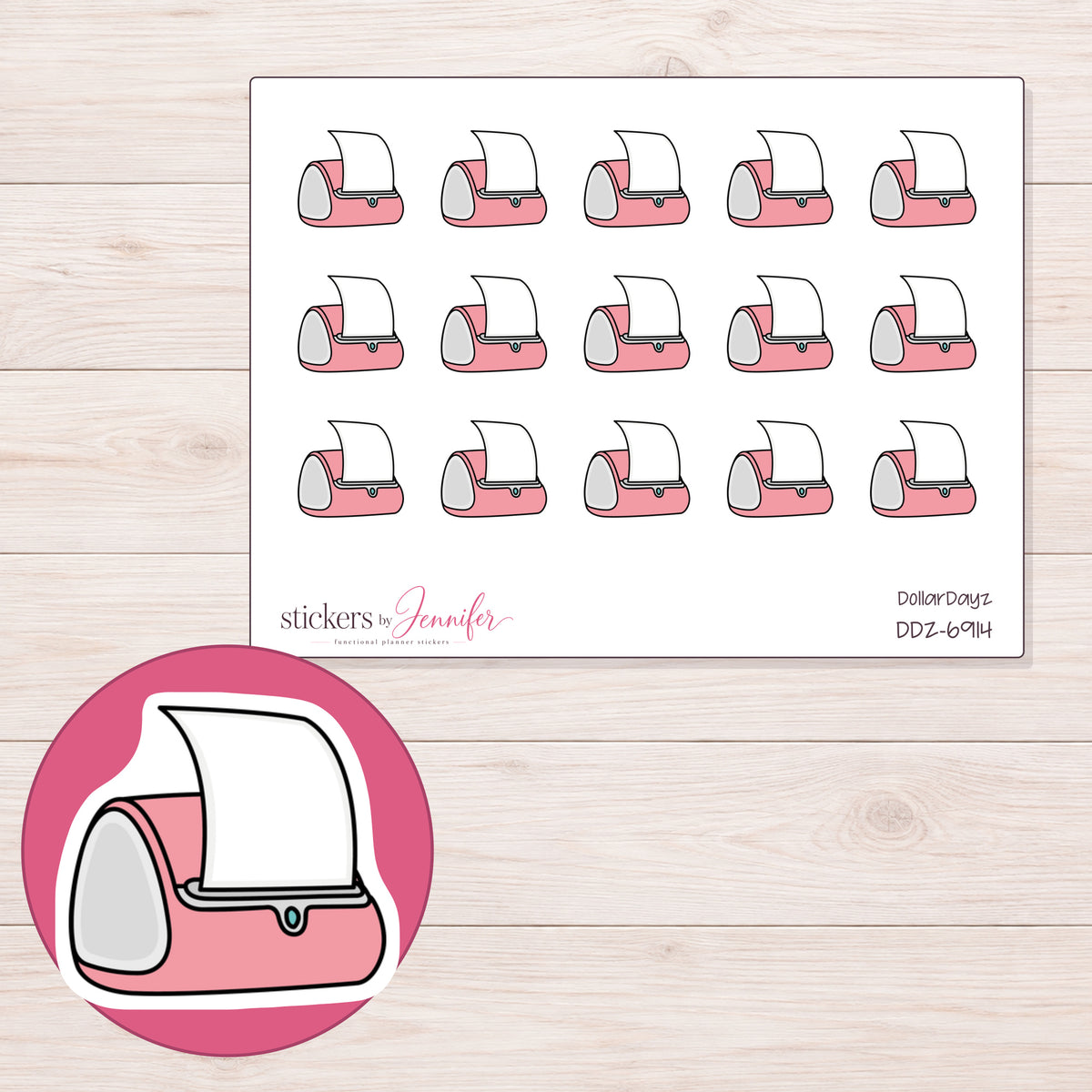 DDZ-6914 planner sticker sheet with enlarged sticker detail