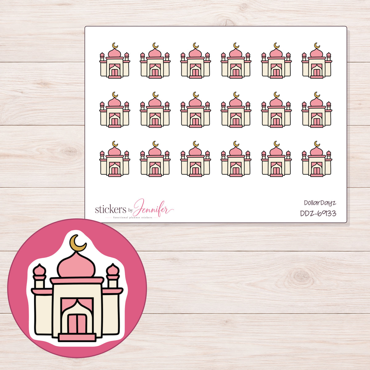 DDZ-6933 planner sticker sheet with enlarged sticker detail