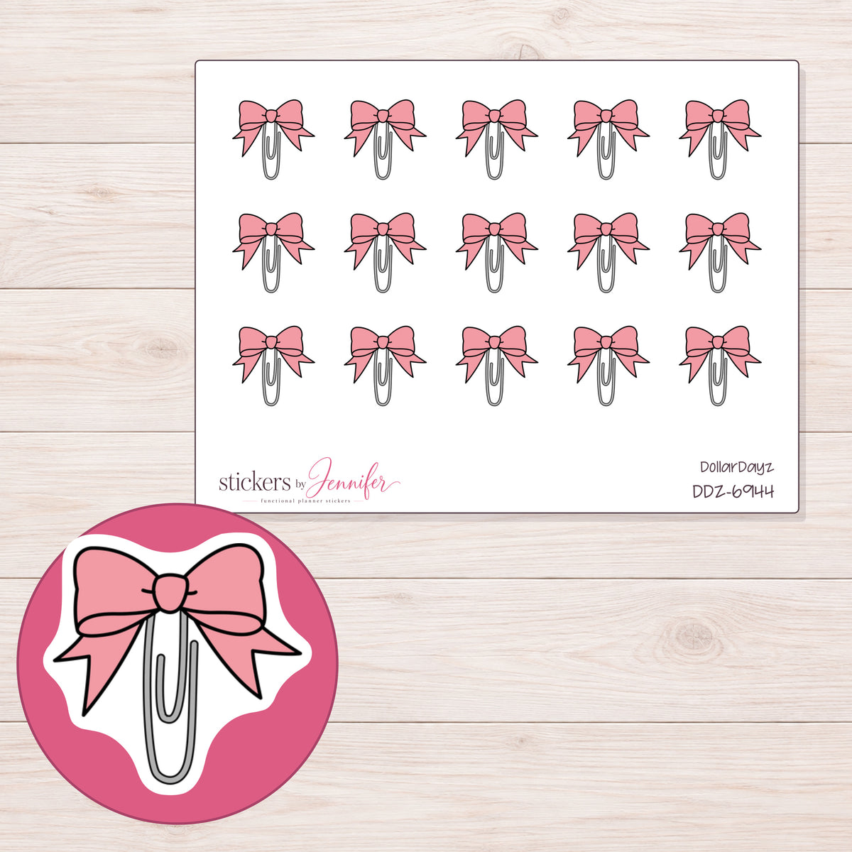 DDZ-6944 planner sticker sheet with enlarged sticker detail