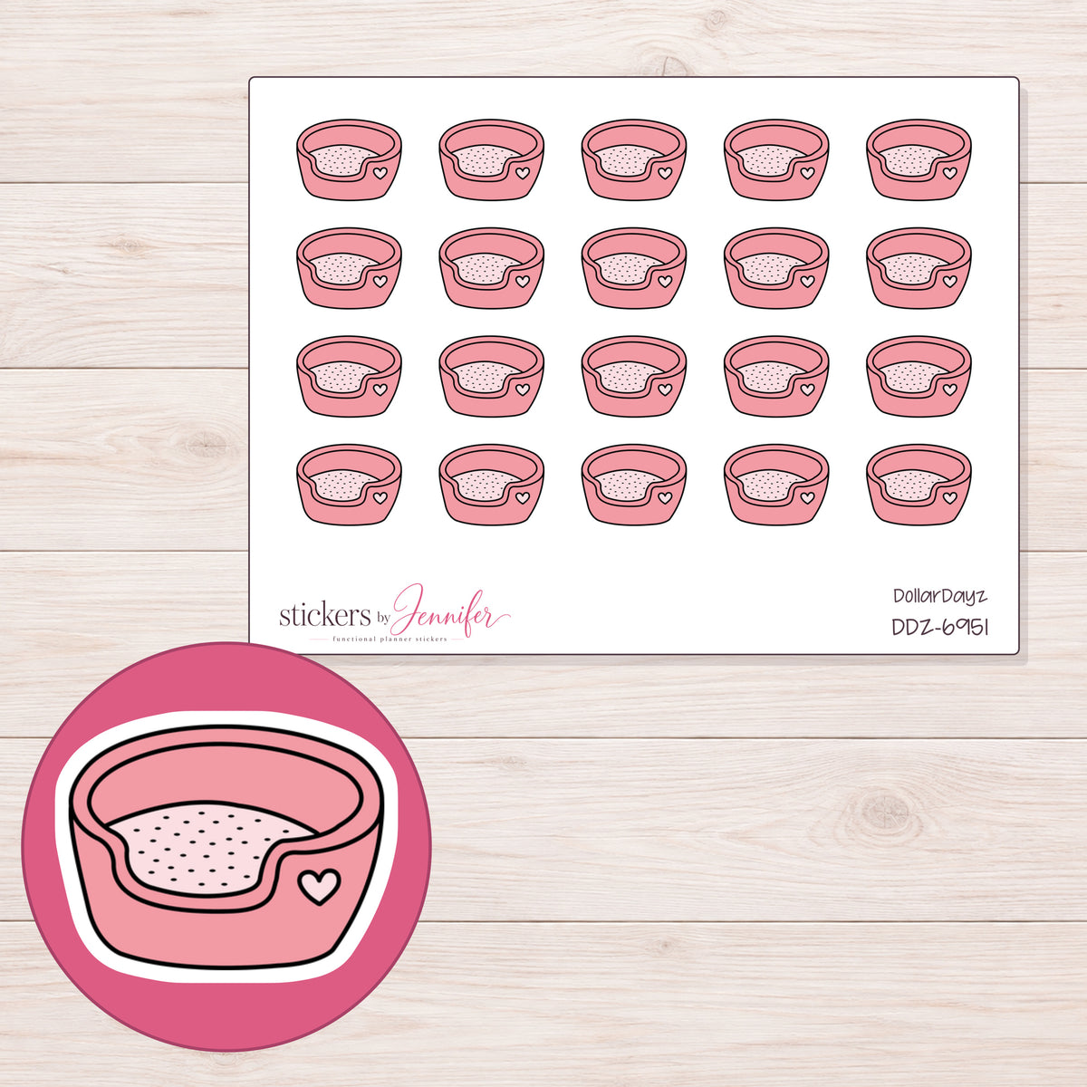 DDZ-6951 planner sticker sheet with enlarged sticker detail
