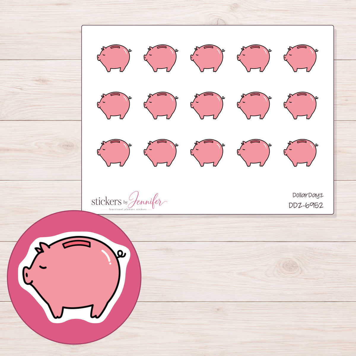 DDZ-6952 planner sticker sheet with enlarged sticker detail