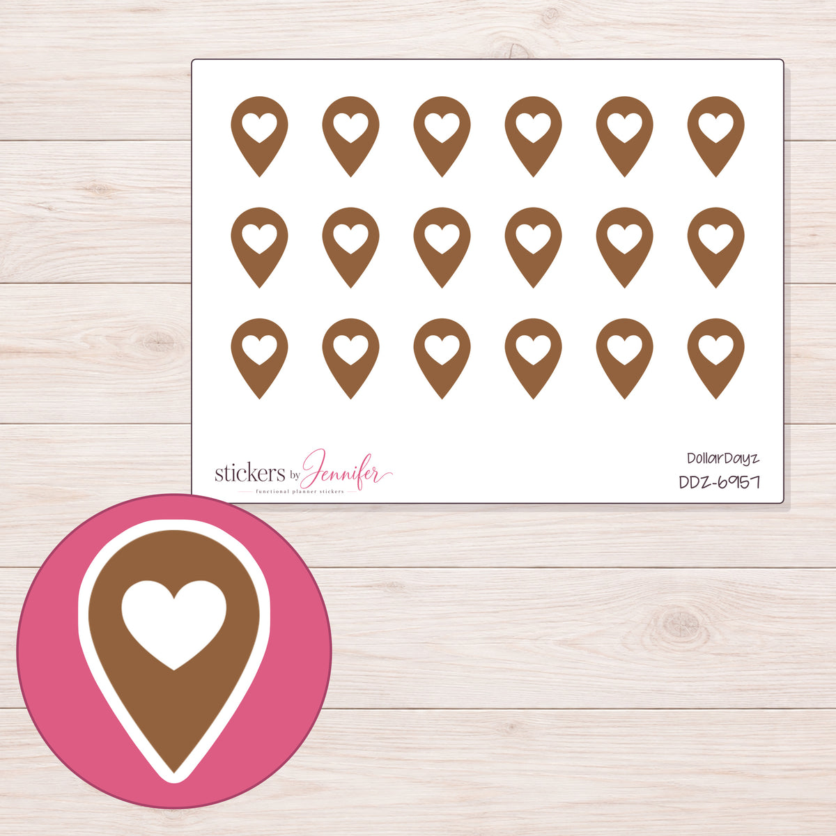 DDZ-6957 planner sticker sheet with enlarged sticker detail
