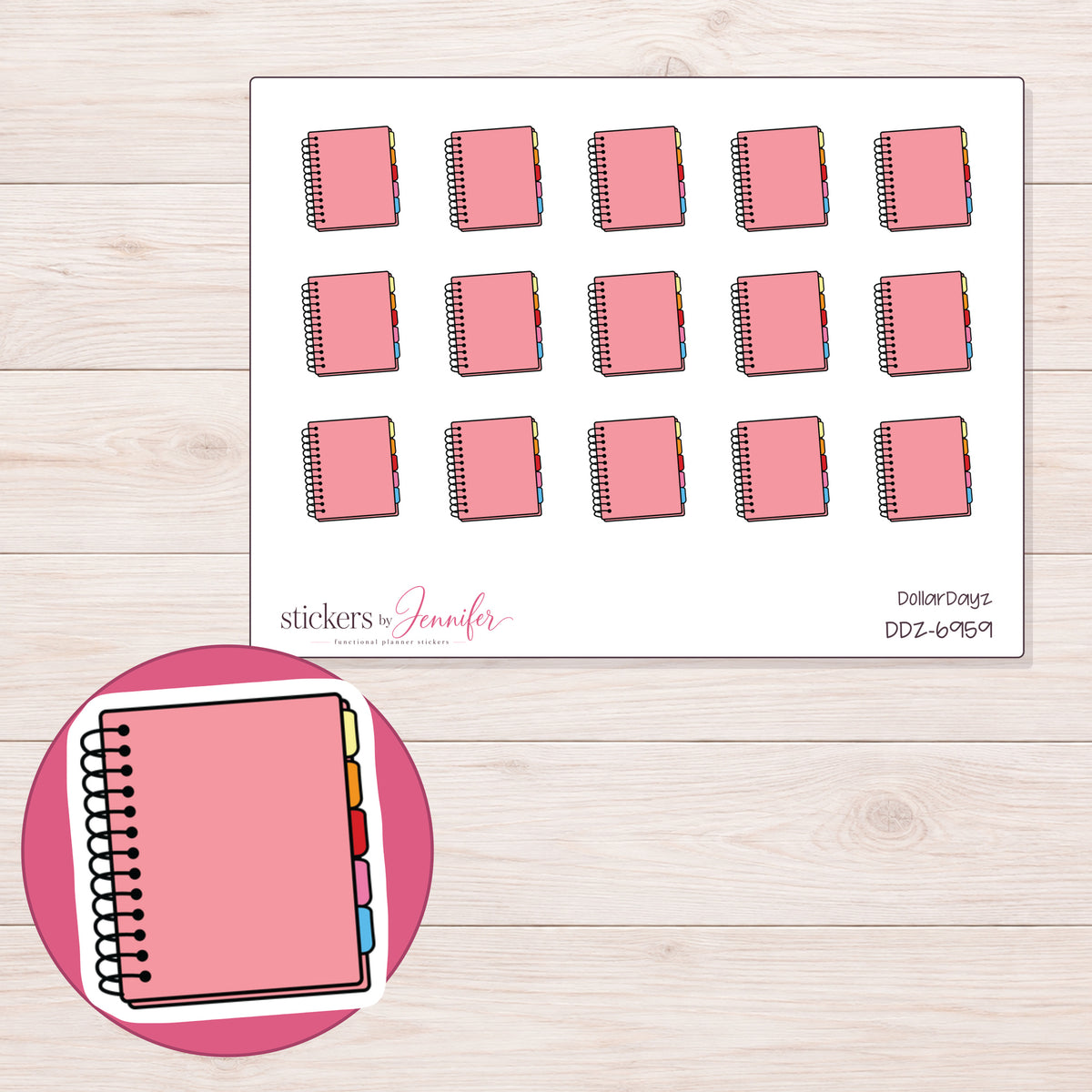 DDZ-6959 planner sticker sheet with enlarged sticker detail
