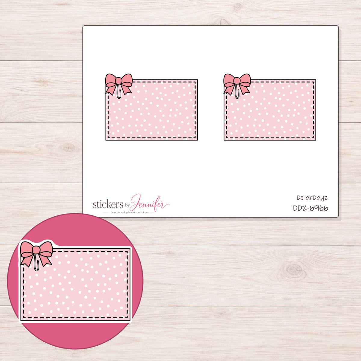 DDZ-6966 planner sticker sheet with enlarged sticker detail