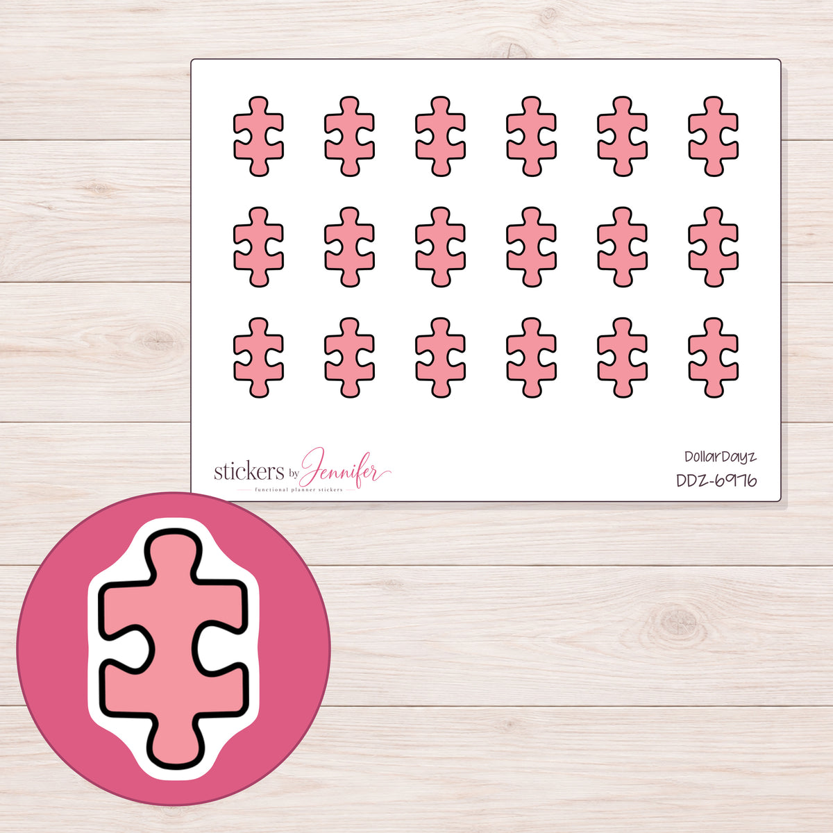 DDZ-6976 planner sticker sheet with enlarged sticker detail