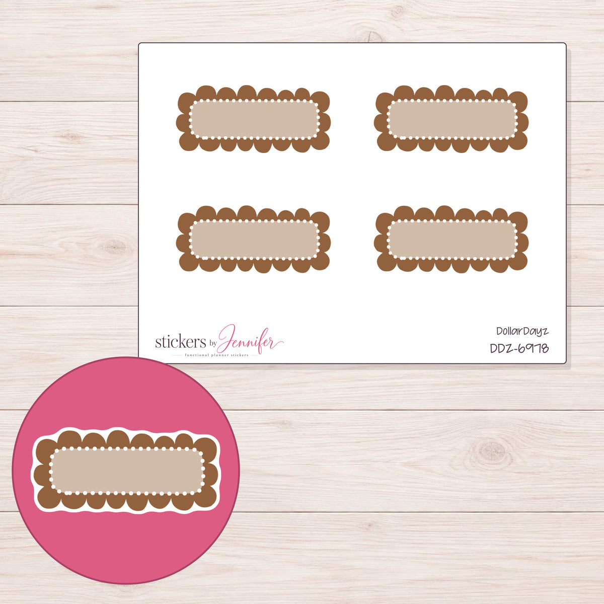 DDZ-6978 planner sticker sheet with enlarged sticker detail