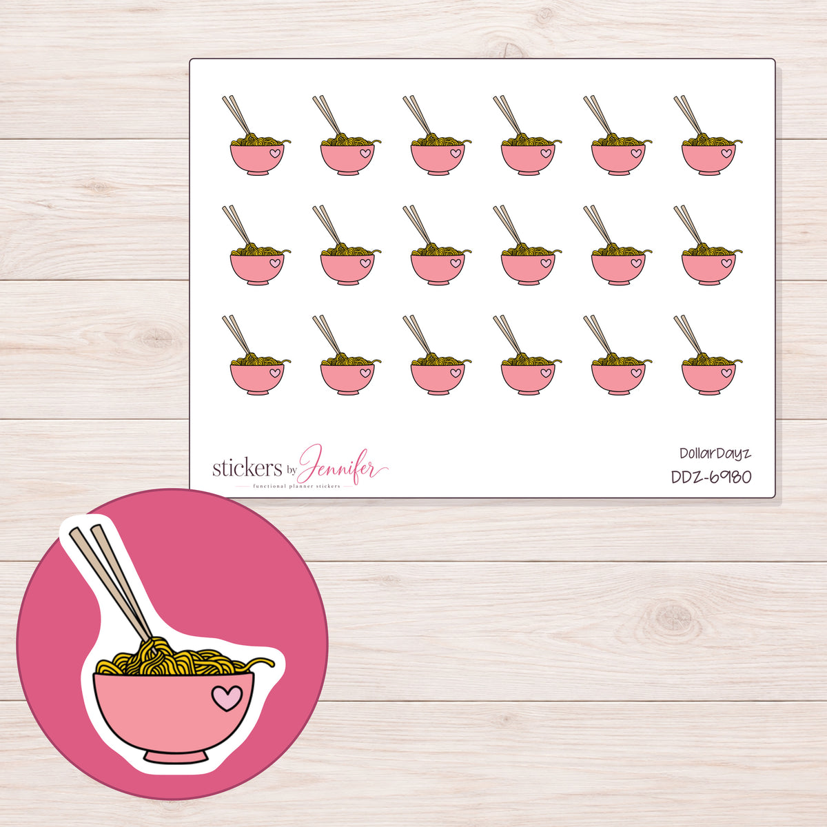 DDZ-6980 planner sticker sheet with enlarged sticker detail