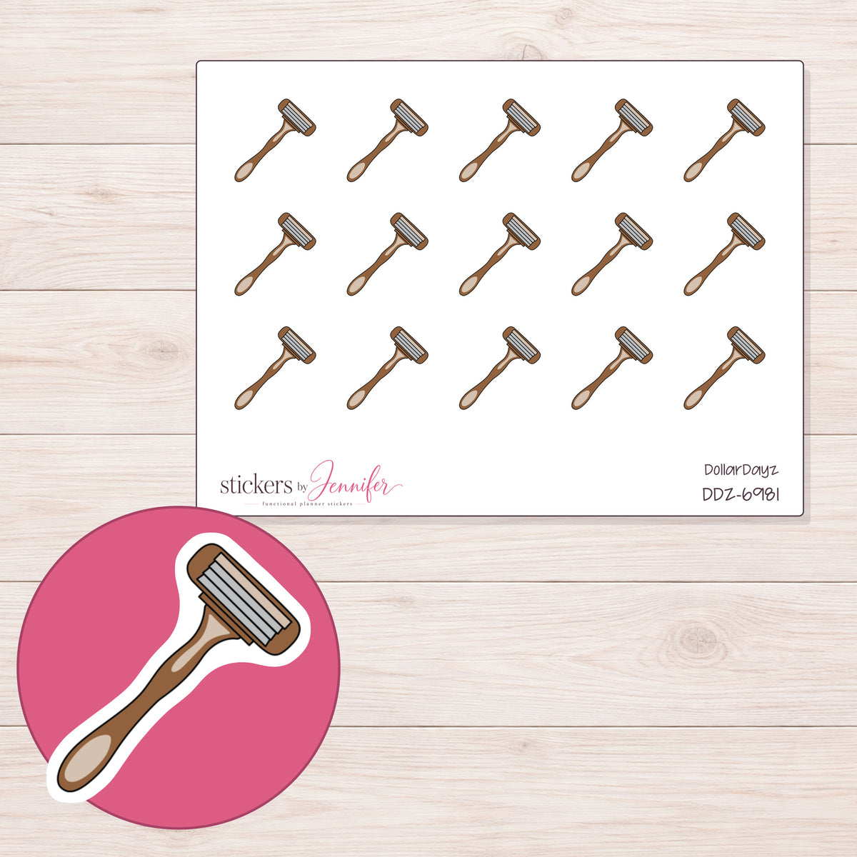 DDZ-6981 planner sticker sheet with enlarged sticker detail