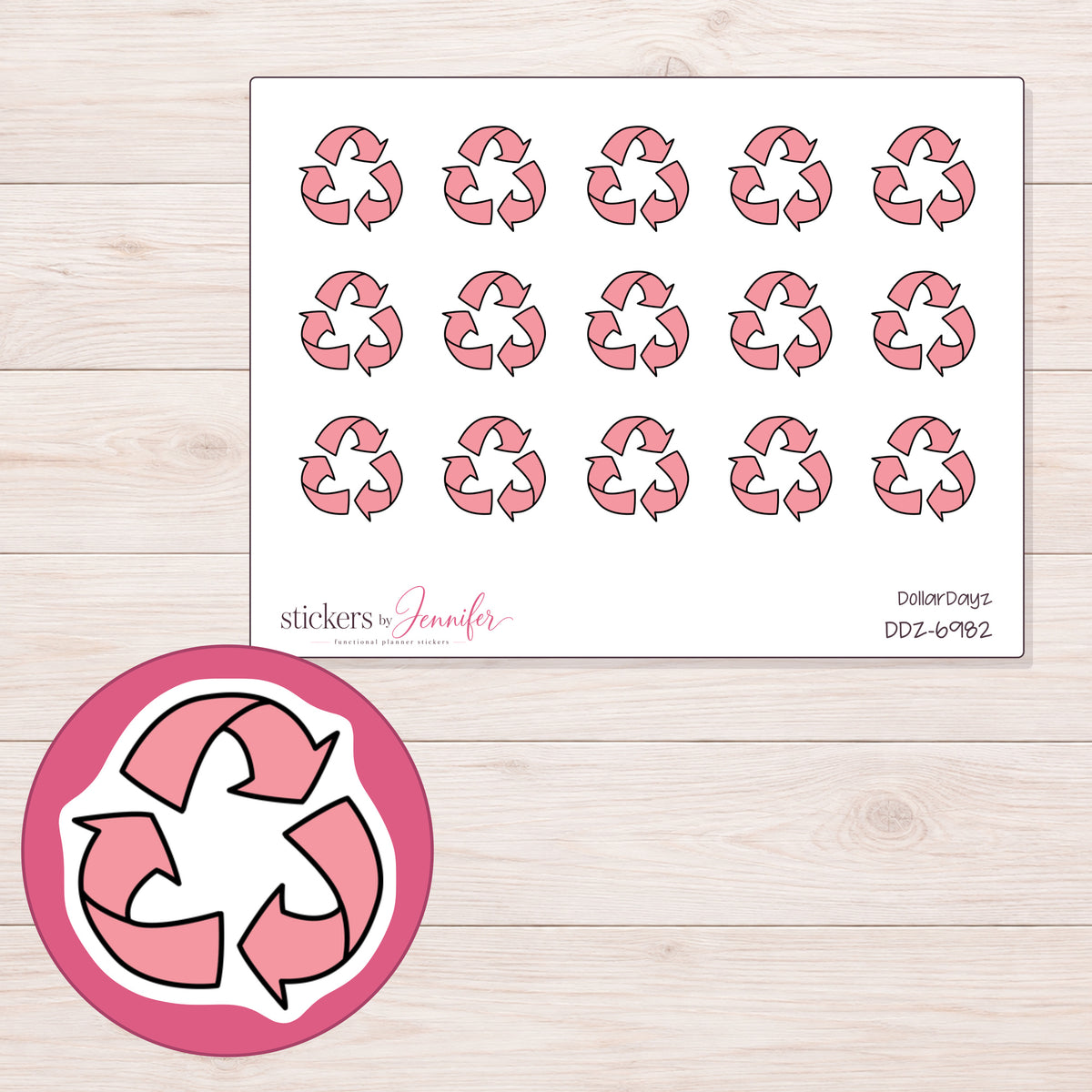 DDZ-6982 planner sticker sheet with enlarged sticker detail