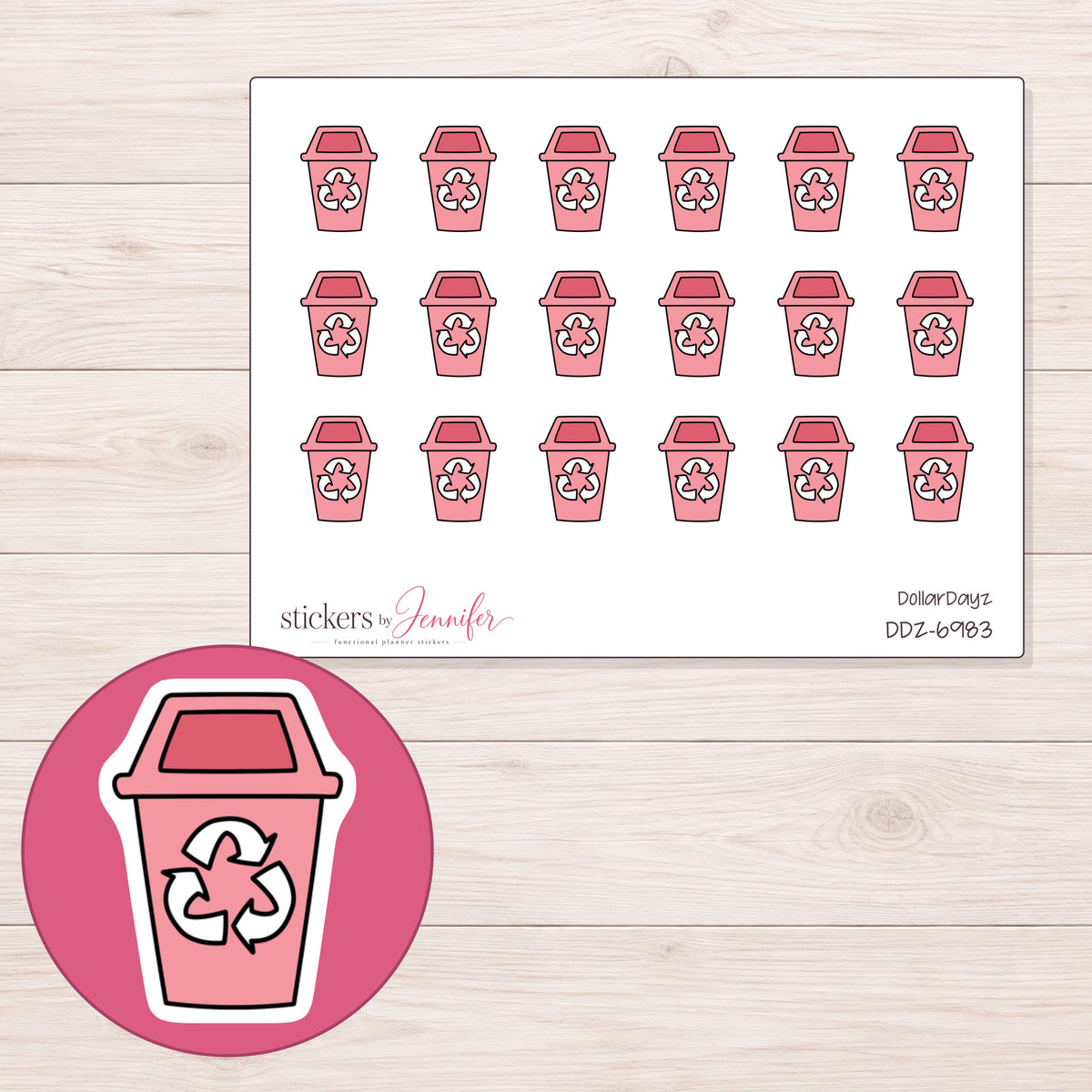 DDZ-6983 planner sticker sheet with enlarged sticker detail