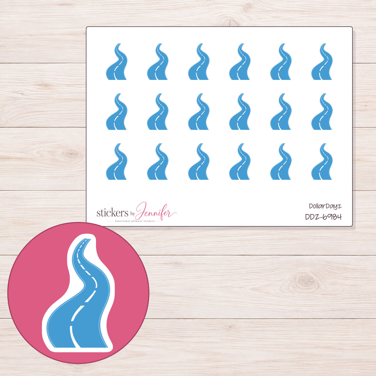 DDZ-6984 planner sticker sheet with enlarged sticker detail