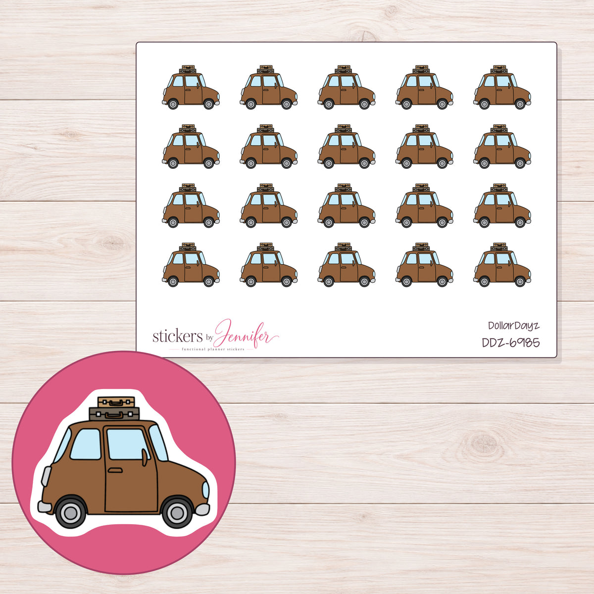 DDZ-6985 planner sticker sheet with enlarged sticker detail