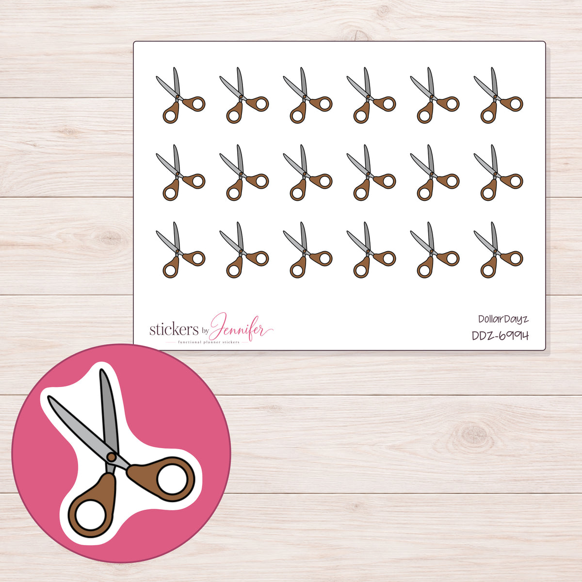 DDZ-6994 planner sticker sheet with enlarged sticker detail