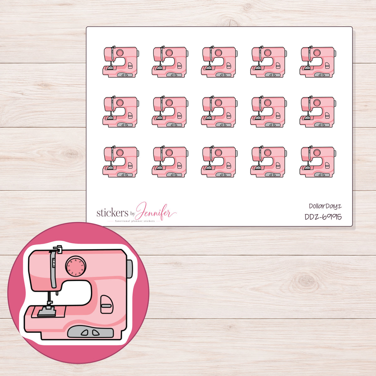 DDZ-6995 planner sticker sheet with enlarged sticker detail