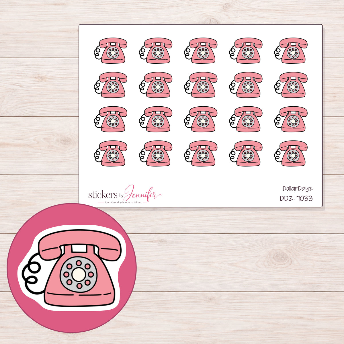 DDZ-7033 planner sticker sheet with enlarged sticker detail