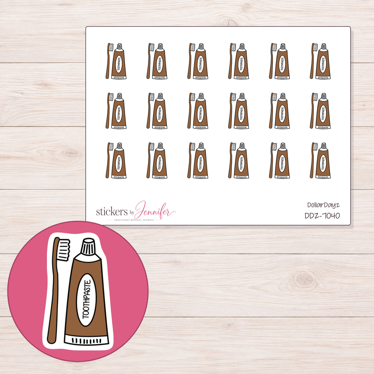 DDZ-7040 planner sticker sheet with enlarged sticker detail