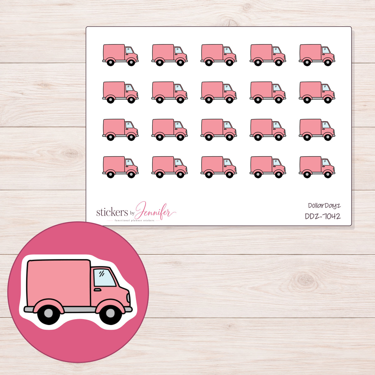 DDZ-7042 planner sticker sheet with enlarged sticker detail