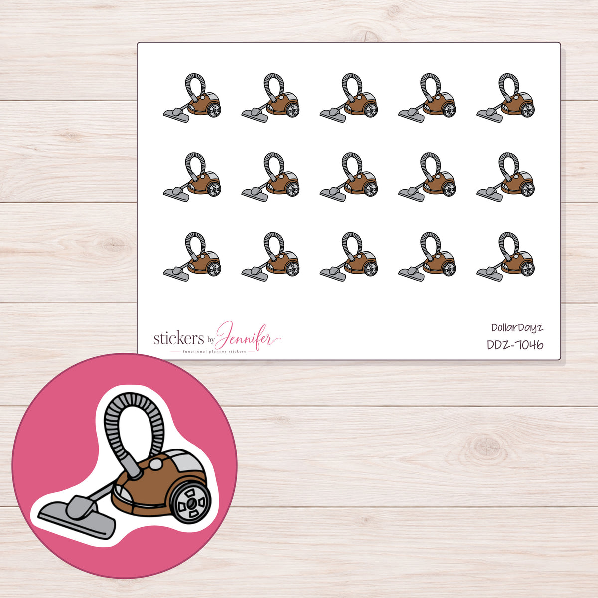 DDZ-7046 planner sticker sheet with enlarged sticker detail