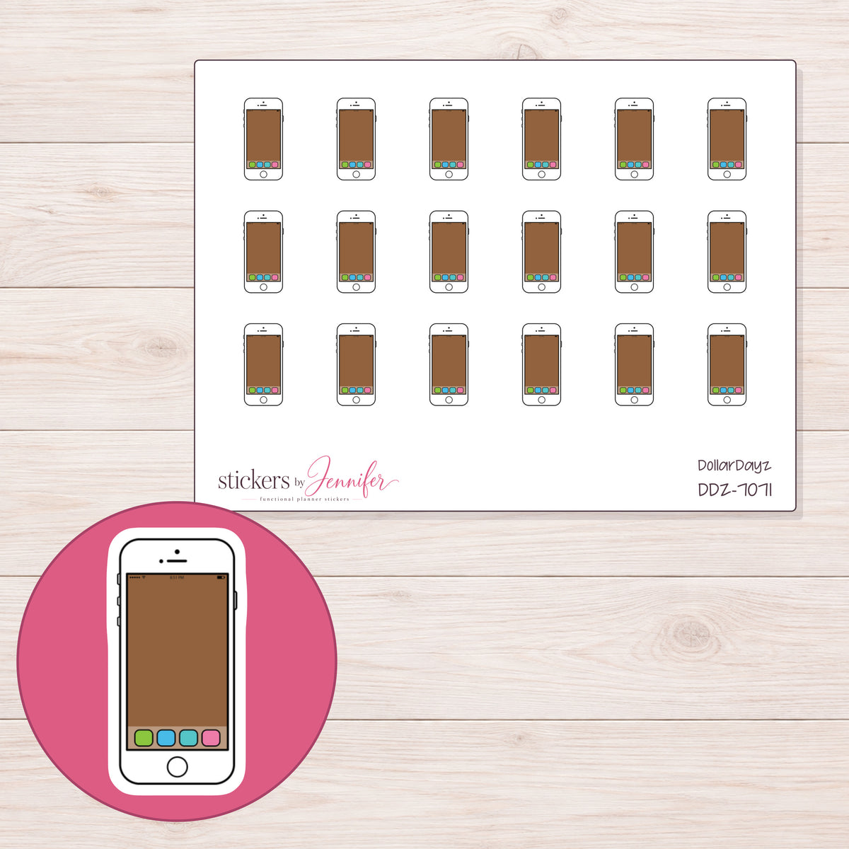 DDZ-7071 planner sticker sheet with enlarged sticker detail