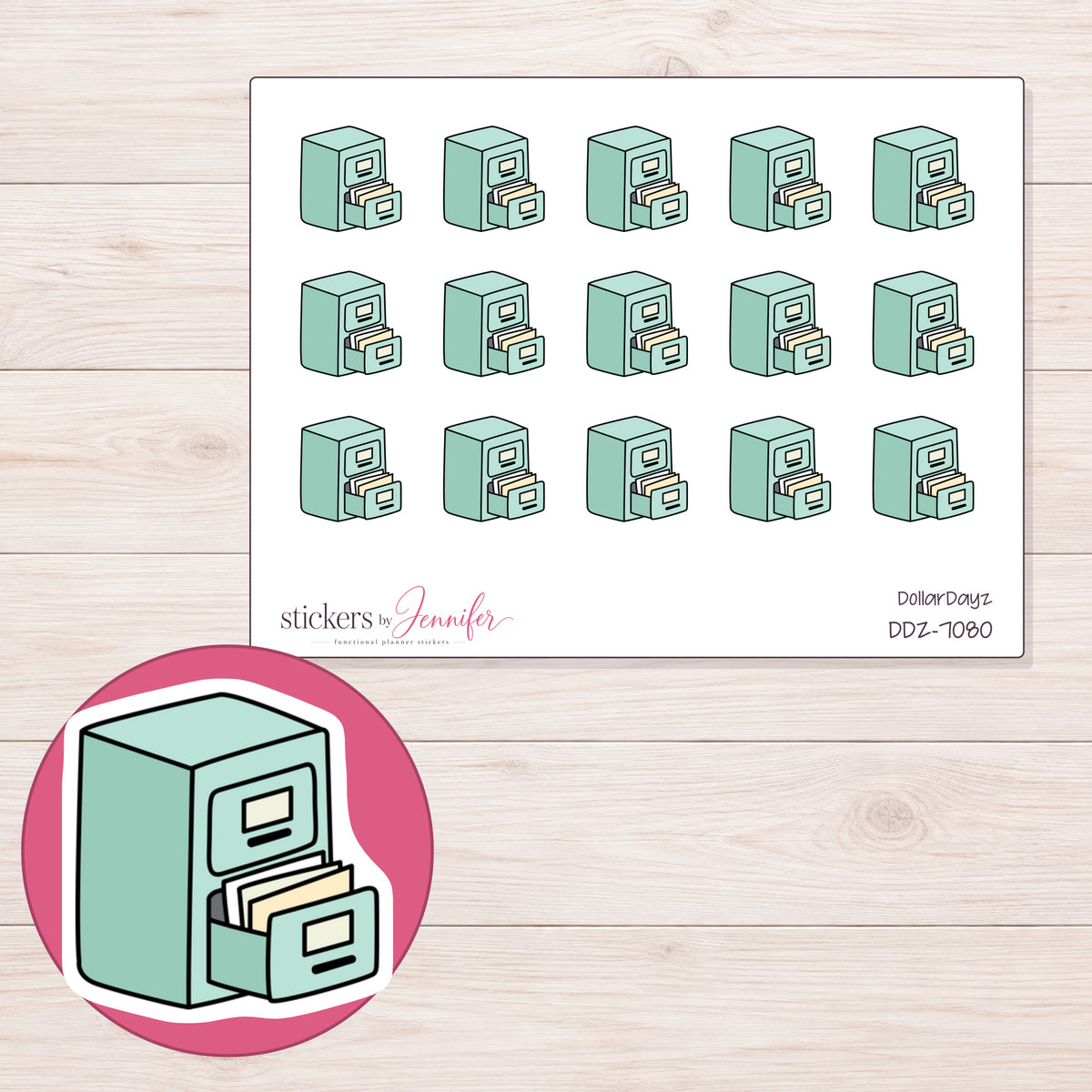 DDZ-7080 planner sticker sheet with enlarged sticker detail