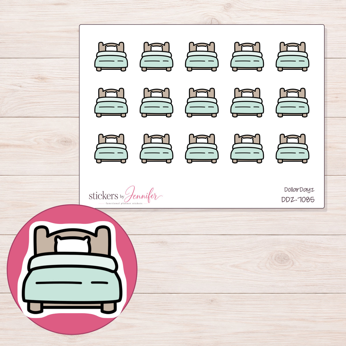 DDZ-7085 planner sticker sheet with enlarged sticker detail