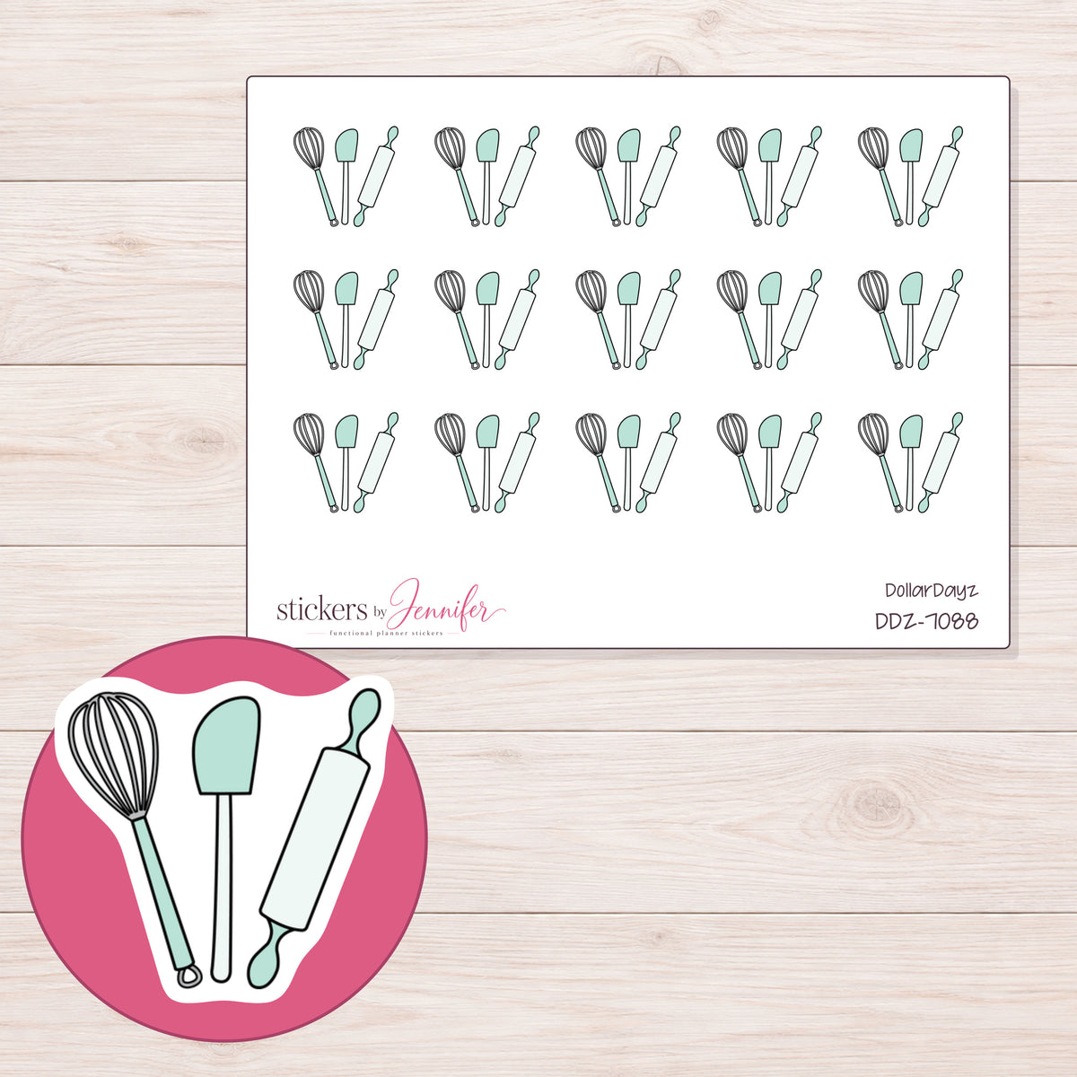 DDZ-7088 planner sticker sheet with enlarged sticker detail