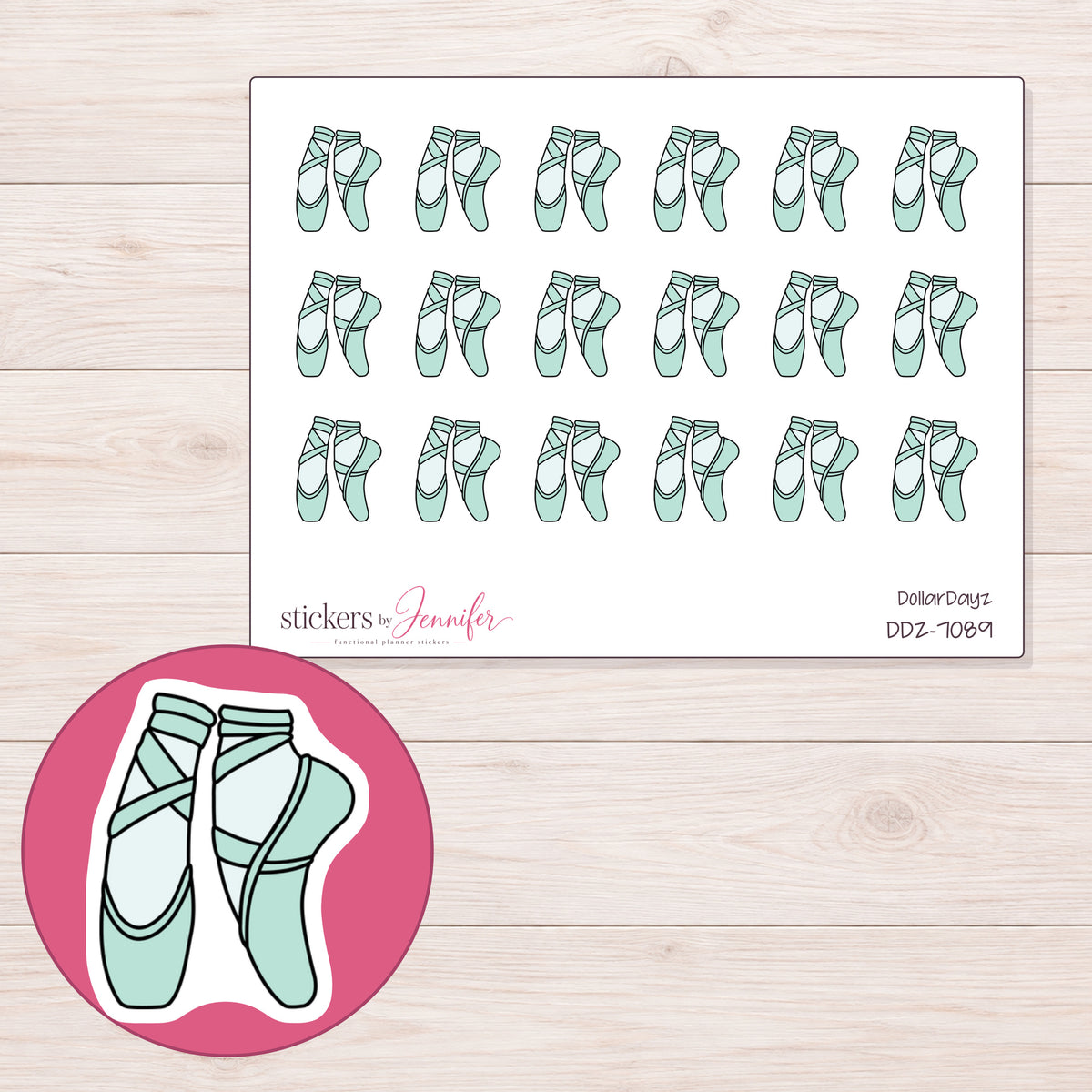 DDZ-7089 planner sticker sheet with enlarged sticker detail